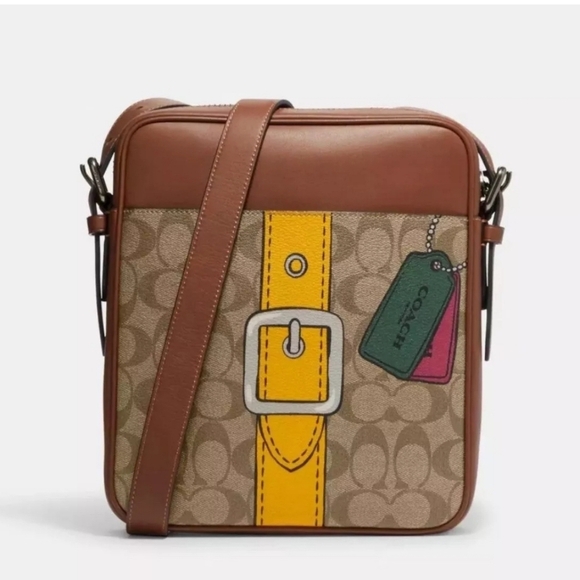 NWT coach men Hudson Crossbody In Signature Canvas With Trompe L'oeil Print (NIP - Picture 1 of 6
